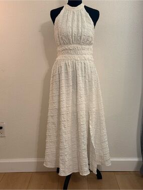 FLORET STUDIOS -White Textured Halter Maxi Dress